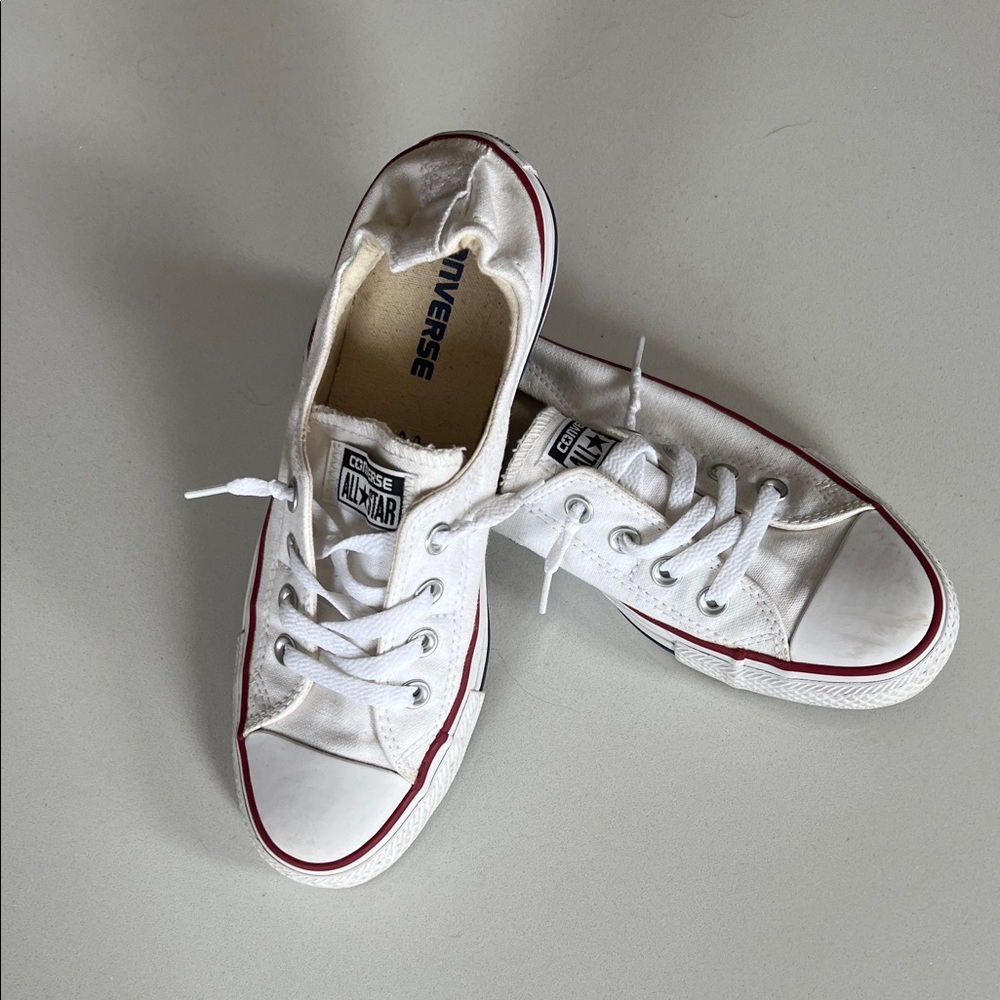 Converse White Canvas Low Top Sneakers with Red Trim